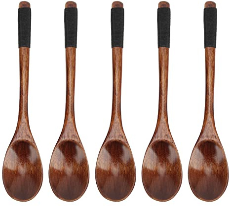 Cucharas de madera, 5 piezas de mango de largo cucharas de café de madera, pequeñas cucharas de madera para café con cucharadas de té de madera cucharadas de degustación