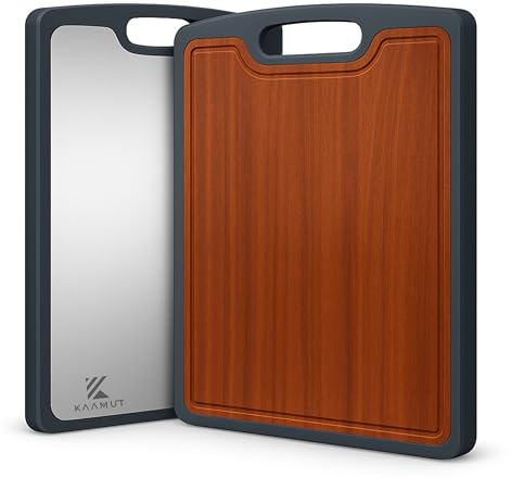 KAAMUT® Planche à Découper Premium – Bois Massif d’Acajou & Titane 100% – 38 x 26 cm – Hygiénique & Durable – Respectueuse des Couteaux & Sans Microplastiques