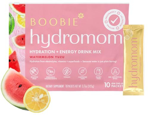 Boobie Hydromom Superfood Electrolyte Drink Mix, Watermelon Yuzu | Refreshing Energy & Hydration Boost for Mamas | On-The-Go & Travel Essentials for Pregnancy, Lactation, & Beyond, 10 Packets
