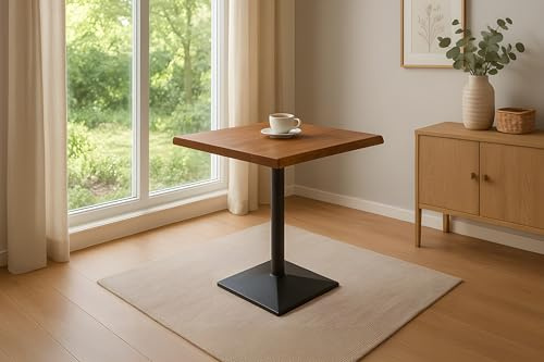 SAM Bistrotisch INES | 60 x 60 cm | Akazienholz massiv | Farbe: Nussbaum | echte Baumkante | Säulen-Gestell Metall Schwarz | Baumkantentisch/Säulentisch/Esstisch für Küche, Café & Essbereich