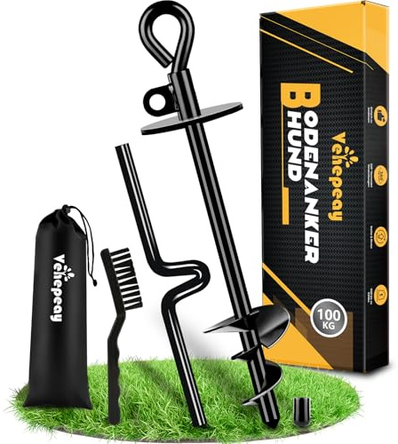 Pro Ground Anchor for Dog with a brush, ground stakes for Dog Large up to 220 lbs, No Sharp Edge Extra Stable Spiral Ground Stakes for Large Dog, Ground Anchor for Screwing in for Beach, Camping, Lawn