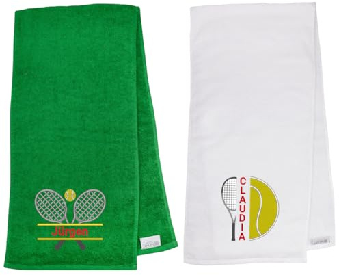 Personalisiertes Tennishandtuch mit Split-Motiv & Name Bestickt – 30x130 cm | 100 % Baumwolle – Tennis Geschenk – Handtuch mit Aufhängeschlaufe