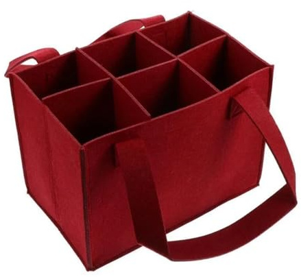Flaschentüten Weinflaschentasche aus Filz, zusammenklappbare Handtasche, Filz-Aufbewahrungskorb, Champagner, Wein, Bier, Party-Geschenktasche, Camping-Aufbewahrungstasche, 6-Flaschen-Box(Wine Red)