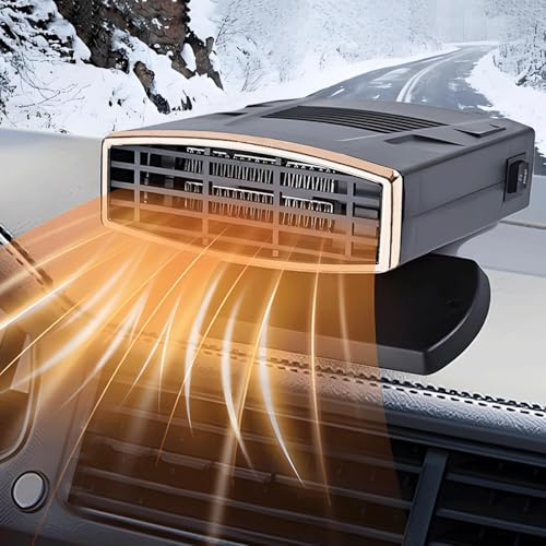 Chuankefanxing 12V 200W Car Heater, Portable Car Heater Plug into Cigarette Lighter, 2 in 1 Fast Heating Defrost Defogger, 360 °Rotatable Handheld Windscreen Defogger Window Defroster for Car