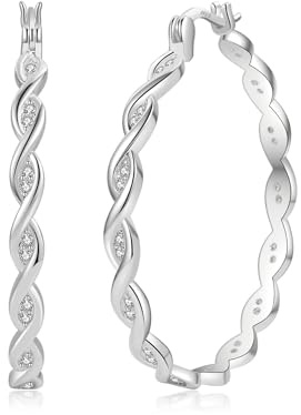 SENTERIA Creolen Silber 925 Twisted Groß Hypoallergen Leicht Ohrringe Damen | Funkelnde Strass Creolen mit kubischem Zirkonia,925 Silber hypoallergen,erhältlich in 20-60mm,leicht bequem,Geschenk Damen