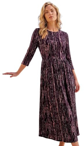 Roman Originals Midi Dress with Pockets for Women UK Ladies Stretchy Jersey Maxi Long 3/4 Length Sleeve Gathered High Waist Boho Flattering Skater Swing Fit Flare
