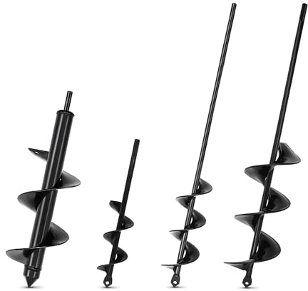 LYFETC 4pcs Garden Auger Drill Bit Set - Planting Auger, Spiral Drill Bit, Bulb Planter, Post Hole Digger, Black