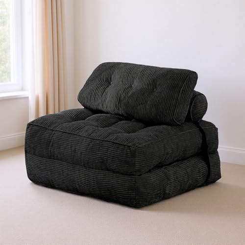 Fabulcozy Sofá Cama 4 en 1 Convertible Plegable - Sillón, Sillón Convertible, Sofá Cama 1 Plaza, Ideal para Espacio Pequeño, Salón o Dormitorio (Negro)