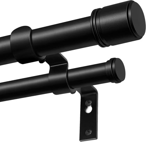 BOLITE Double Curtain Pole 167-305 cm, 25 mm Extendable Black Curtain Pole