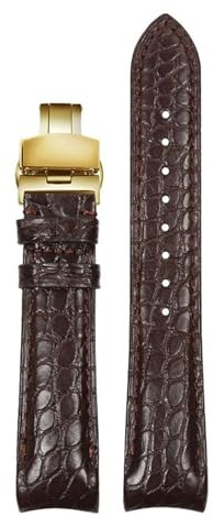 ZXZVRUHMC 20 mm/22 mm gebogenes Krokodilleder-Uhrenarmband, kompatibel mit Rolex, Omega, Tissot, IWC und Seiko. Weiches Lederarmband for Herren.(Brown-Gold Fold,22mm)