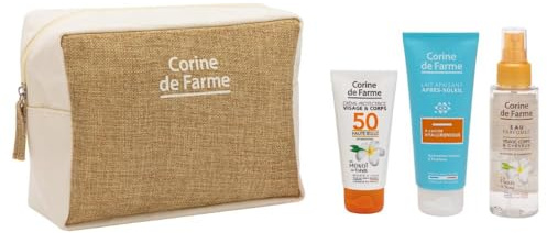 Corine de Farme Trousse Solaire Voyage SPF50 Après-Soleil | Crème Visage, Eau Parfumée & Lait Après-Soleil - SPF 50 - Acide Hyaluronique - Format Cabine Avion