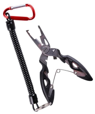FOYTOKI Pinza de Pesca de Aleación de Aluminio Negra Mano y Cuerda de Seguridad para Profesionales de Pesca en Escenarios