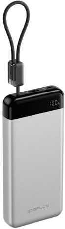 EcoFlow Rapid 20 000 mAh Batterie Externe, Recharge Rapide PPS 45 W, avec câble USB-C rétractable intégré pour Les déplacements, Compatible avec iPhone, Galaxy, Ordinateur Portable, Argent