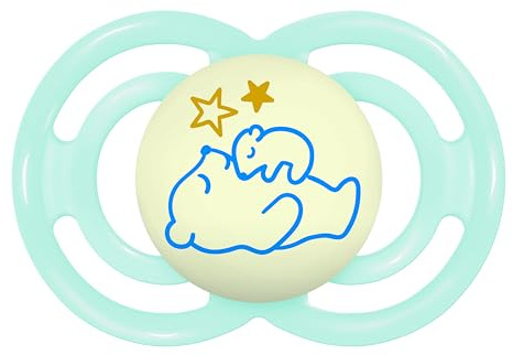 MAM Perfect Schnuller für Babys ab 16 Monaten, Blau glänzend, 1 Stück | Leuchtet im Dunkeln, extra dünner, flexibler, flacher und symmetrischer Sauger aus Skin Soft Silicone, leicht anzunehmen