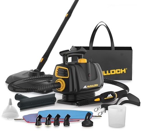 McCulloch MC1270 Portable Power Steam Cleaner, 30 Minute Runtime, 16 Accessories: Mop Head, Brushes, & More - Built for Home, Tile, Grout, Carpet, Furniture, & Personal Car Detailing