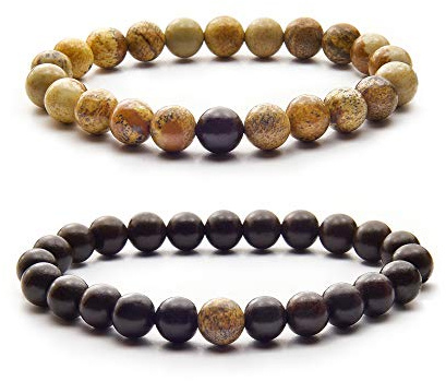 Anavego True Bond Matching Couples Bracelet Set with Storage Box. Wooden & Jasper 8 Millimeter Beaded. Unique 5 5th Year Marriage Wood Gifts for Him Her Boyfriend Girlfriend Husband Wife