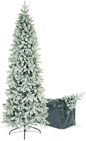 BOP Albero Di Natale Slim Innevato Eolo 180 Cm, Fogliame In PE Real Touch e PVC, Borsa Omaggio, Apertura Automatica A Ombrello, Molto Folto E Realistico, Design Salvaspazio Alto e Stretto Alla Base
