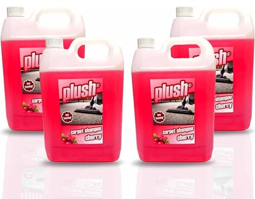 Plush Carpet Cleaner Solution, Pet Carpet Shampoo Spot Stain Remover 4x5L | Cherry Scent - Powerful machine carpet shampoo that lifts deep dirt and stains, neutralises odours and leaves carpets fresh