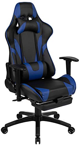 Flash Furniture X30 Gaming Chair Racing Office Ergonomic Computer Chair with Fully Reclining Back and Slide-Out Footrest in Blue LeatherSoft