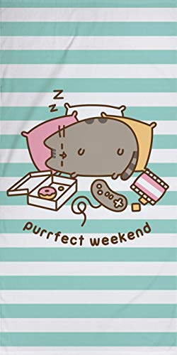 BERONAGE Pusheen Badetuch Purrfect Weekend in Rosa/Türkis 75 x 150 cm 100% Baumwolle Velours-Qualität Handtuch Badelaken Strandlaken Strandtuch Saunatuch The Sweet Cat süße Katze Pass. zur Bettwäsche