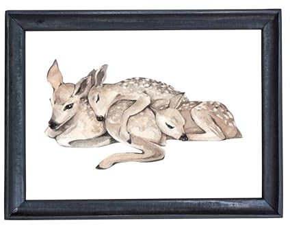 Din A4 Kunstdruck ungerahmt - Schlafende Rehe - Reh Kitz Rehkitz Natur Waldtier Aquarell Wasserfarbe Geschenk Druck Poster Deko Bild