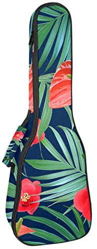 Ukulele väska tropiska blommor palmblad ukulele fodral för Sopran Tenor konsert 23 tum 10 mm tjock mjuk vadderad justerbara remmar spelväska