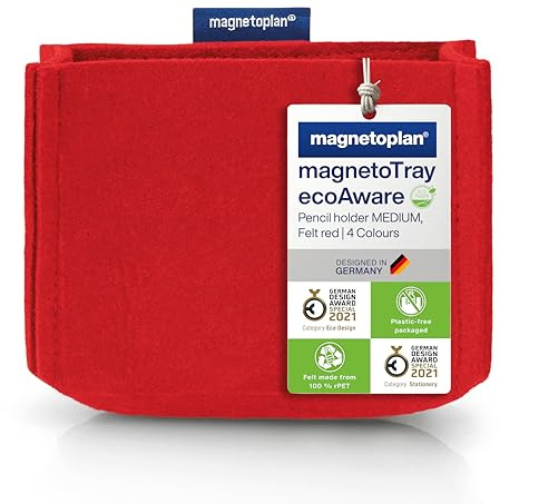 magnetoplan magnetoTray Medium, Filz Rot | Magnetischer Stiftehalter | Whiteboard-Zubehör griffbereit zur Hand | Stifteköcher bzw. Stiftebox für Bürobedarf | BxHxT 130x100x60 mmm