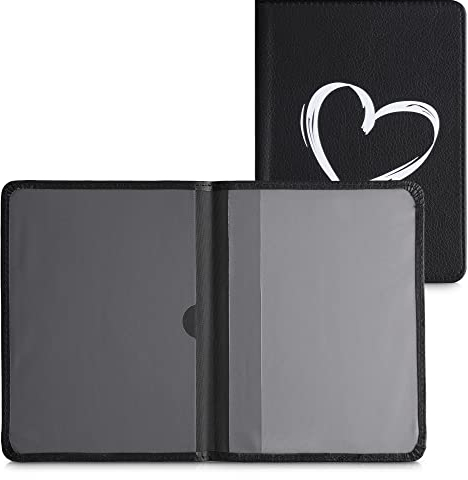 kwmobile Fahrzeugschein Hülle mit Kartenfächern - Kunstleder Tasche italienische Zulassungsbescheinigung - Herz Brush Weiß Schwarz