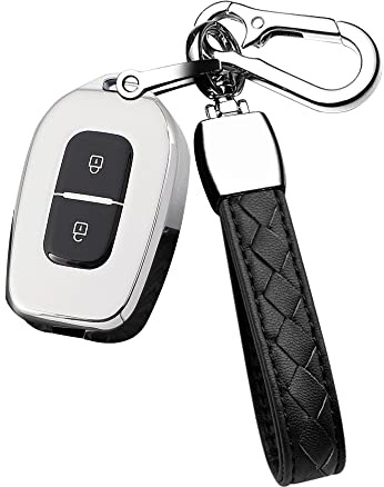 HIBEYO Autoschlüssel Hülle passt für Renault Schlüsselhülle Silikon Schutzhülle für Renault Dacia Logan Duster Sandero Scenic Master Dokker Schlüsselbox Schlüsseletui Schlüsselbund 2-Tasten-Silber