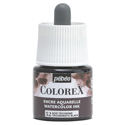 Pébéo Colorex Tinte 45 ML Schwarz Trichrom - Colorex Aquarell Tinte Pébéo - Schwarz Trichrom Tinte mit samtigem Finish - Zeichentusche Multi-Tool Alle Medien - 45 ML