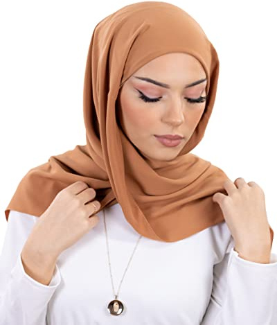 Hijab de seda de medina con gorro integrado Made in Turquía para mujer musulmana velada, Ladrillo., Talla única