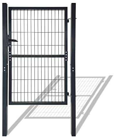 UISEBRT Gartentor Anthrazit Gartentür aus Verzinktem Stahl Gartentore inkl. Pfosten und Schloss Tür, Gartenzaun, Zauntür (150 * 100cm), HAG8412L-YS+HAG8412L-2
