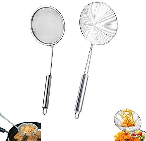 2 Pezzi Schiumarole Cucina, Colino In Acciaio Inox, Schiumarola Acciaio Inox, Ragno Da Cucina Acciaio, Colino Fritto, con Maniglia, per Cucinare, Friggere, Arrostire, Pasta o Gnocchi in Cucina