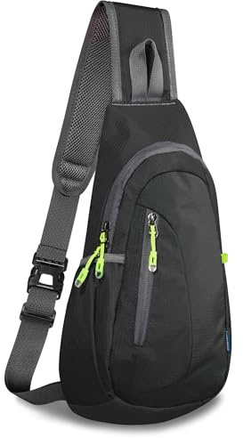 TITECOUGO Small Sling Bag Lightweight Crossbody Bag for Women Men Hiking Backpack Travel Shoulder Bag Chest Daypack for Gym Work Outdoor Sports Black