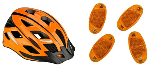 Fischer Adultos Urban Sport Bicicleta Casco, Naranja, S/M & Adultos Reflector radios STVZO 4 x, Naranja, One Size