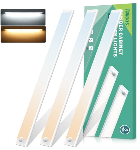 Lot de 3 lampes LED cuisine, 40 cm, 100 LED, 3000 K/6000 K, éclairage d'armoire continu, détecteur mouvement, 2000 mAh, recharge USB-C, veilleuse, magnétique