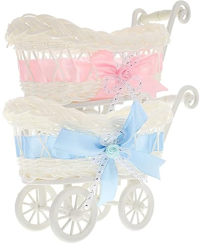 PRETYZOOM Simulierter Rattan Trolley 2Er Set Mini Süßigkeitenkörbe Babyparty Partydekoration Hochzeitsgeschenkkorb Vielseitiger Blumenkorb Foto Requisiten 9.45X6.69X5.51In