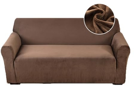 Highdi Stretch Sofabezug 3 Sitzer, Samt Élégant Waschbare Haustier-Sofa-Möbelbezüge Couchhusse Elastisch Weich Sofahusse für Wohnzimmer (Braun,3 Sitzer)