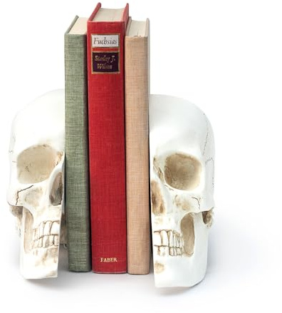 Suck UK Buchstützen mit Totenkopfmotiv, Gothic-Buchstützen für Regale und Buchaufbewahrung, Gothic-Heimdekoration, Gothic-Ornamente, Bücherregal-Dekoration, Geschenke für Frauen, Buchstützen, Regale,