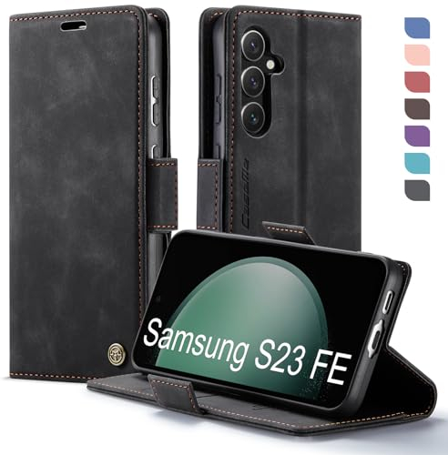 XYGLOW Handyhülle für Samsung Galaxy S23 FE Hülle Klappbar Premium PU Lederhülle Klapphülle【RFID Schutz】Kartenfach Standfunktion Schutzhülle für Samsung S23 FE 5G Flip Case Wallet Tasche Cover,Schwarz