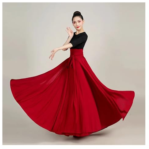 Gonna in raso per danza del ventre Gonna da ballo di grandi dimensioni, for carnevale, palcoscenico, spettacolo, donna, 540-720 gradi, gonna lunga, costume, abiti eleganti for donna(Wine red 720 degre