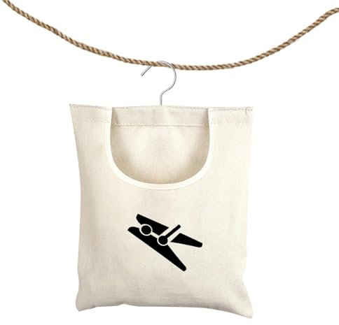 jaminben Peg Bag,32×28 cm Peg Bag for Washing Line with Hanger,Reusable & Washable Clothes Peg Bag,Sufficient Capacity Peg Basket for Indoor Outdoor (White)