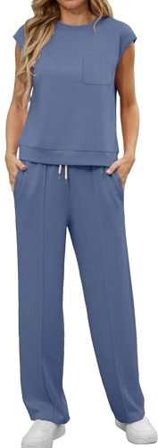 GRECERELLE Zweiteiler Trainingsanzug Damen Sommer Outfits Tracksuit Kurzarm Lässige Crew Neck Cap Sleeve Tops und Jogginghosen Trainingsanzüge mit Taschen