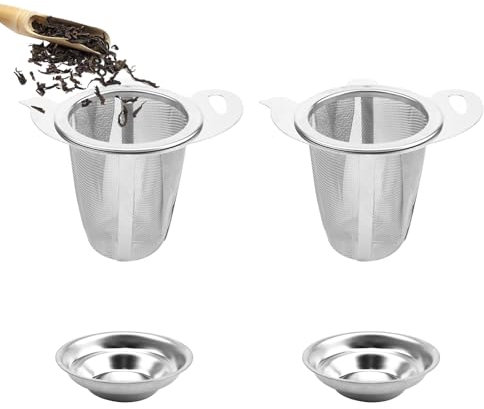 2 Pièces Filtre à Thé, Infuseur The Acier Inoxydable 304 avec Couvercle et Doubles Poignées, Infuseur Thé Tasse Accessoires pour le Thé, pour Tasses Thé, Bols Thé, Bouilloires Thé