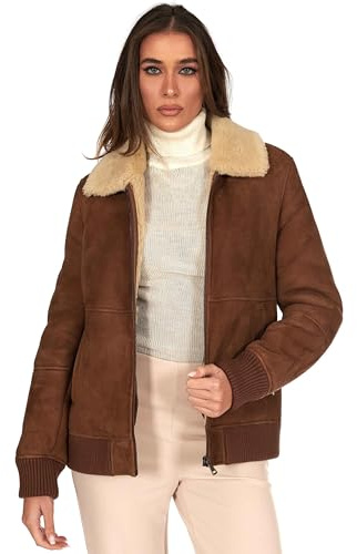 D'Arienzo Leder-Bomberjacke aus Schaffell Lederfarben Damen-Jacke aus echtem Lammfell Vera S/lederfarben