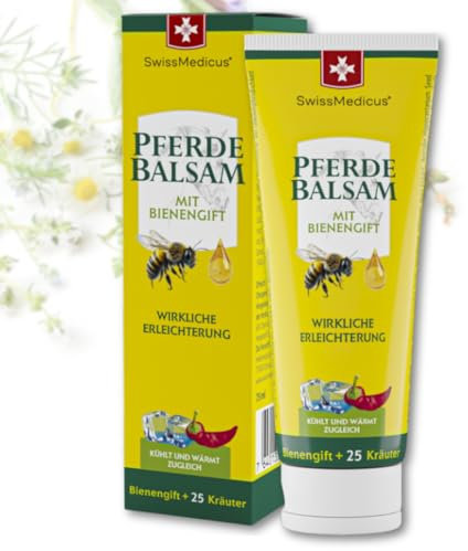 SwissMedicus Horse Balm with Bee Venom & 25 Herbs - Cool and Warm at the Same Time - for Massaging the Skin in the Area of Stressed Back & Joints (75 ml)