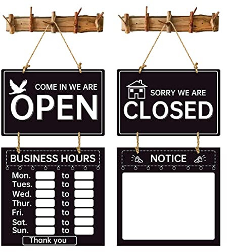 Señal cerrada abierta para puerta de negocios | Señales de horas de funcionamiento para instalaciones comerciales, cartel abierto y cerrado con horas, comités de bienvenida decorativos, señales de