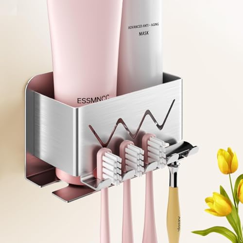 GlasFlength Zahnbürstenhalter Wand, Zahnbürstenhalter Elektrische Zahnbürste Ohne Bohren Edelstahl Aufsteckbürsten Halter Selbstklebend Zahnpastaspender für Badezimmer Toothbrush Holder