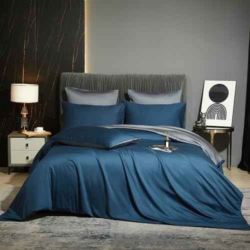 Luowei Bambus Bettwäsche 135x200 cm Sommer Kühlend, Wende, Blau | 100% Bambus Lyocell Bettwäsche Set, 2-teilig, Natürlich Atmungsaktiv Bettbezug mit Reißverschluss und Kissenbezug 80x80 cm