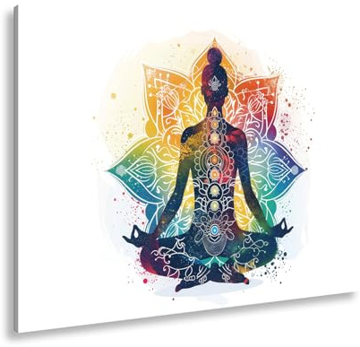 deyoli Leinwandbild Chakren im Einklang – Meditation im Farbenrausch der Seele. Format: 100x70cm XXL Kunstdruck Bild auf Keilrahmen/Wandbild/Wohnzimmer Dekoration